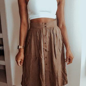 Forever 21 Khaki Button Front Midi Skirt